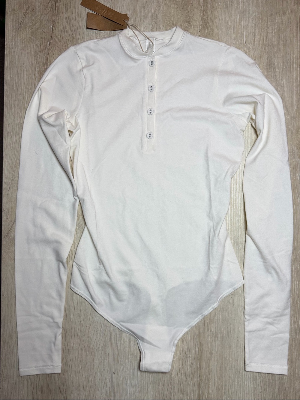 Skims Cotton Jersery Long Sleeve Henley Bodysuit in Marble Size Small NWT
